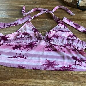 Tropical Hawaiian Pink Padded no Wire Halter Bikini Top size L Swimsuit